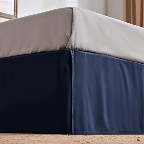 SLEEP ZONE Wickelbarer plissierter Bettrock für Queen-Size-Betten, 38,1 cm, maßgeschneidert, leicht zu montieren, antistatisch, knitterfrei und lichtbeständig (Queensize, Marineblau) von SLEEP ZONE
