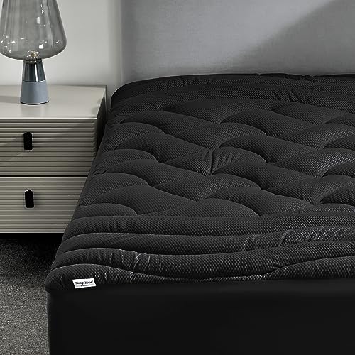 Sleep Zone Kühlende Matratzenauflage für King-Size-Bett, Premium-Matratzenauflage, gepolsterter Matratzenschoner, atmungsaktiv, waschbar, Tiefe Tasche, 20,3–53,3 cm (Schwarz, King-Size) von SLEEP ZONE