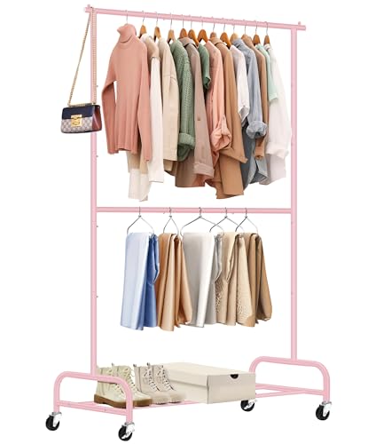SLEEPING LAMB Doppelstange Schwerlast Kleiderständer zum Aufhängen von Kleidung, Metall Rollgarderobe mit Rädern, Kleiderbügelständer für Mäntel, Hemden (Rosa) von SLEEPING LAMB