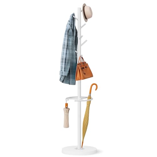 SLEEPING LAMB Garderobenständer Freistehend mit Schirmhalter, Garderobenständer mit Holzsockel, passt für Eingang, Wohnzimmer, Schlafzimmer, Büro, Kleiderbaumhalter mit 8 Haken für Jacken, Hüte von SLEEPING LAMB