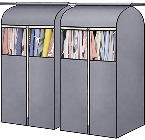SLEEPING LAMB Kleidersäcke zur Aufbewahrung im Schrank, mit Reißverschlüssen, komplett geschlossen, zum Aufhängen von Kleidung, Anzügen, Mänteln, 109 cm, 2 Packungen, Grau von SLEEPING LAMB