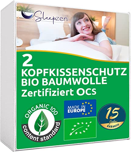 SLEEPZEN Kopfkissenschutz 30x50cm Biologischer Baumwolle Molton Zertifiziert OCS®, Nicht wasserdicht, 2er-Set kopfkissenschoner, Atmungsaktive und Saugfähige, Kopfkissenüberzug, kopfkissenschutz von SLEEPZEN