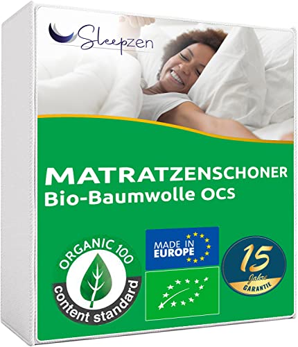 Matratzenschoner Bio-Baumwolle 150x200cm Molton OCS® Oeko-TEX® Zertifiziert, 100% Baumwolle Naturfleece Gesund und leise, Matratzenauflage Nicht Wasserabweisend - Hergestellt in EU von SLEEPZEN