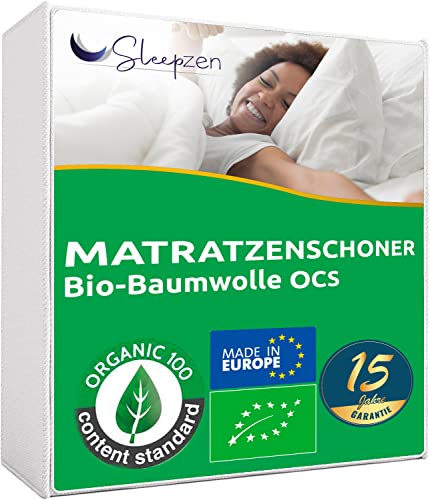 Matratzenschoner Bio-Baumwolle 200x220cm Molton OCS® Oeko-TEX® Zertifiziert, 100% Baumwolle Naturfleece Gesund und leise, Matratzenauflage Nicht Wasserabweisend - Hergestellt in EU von SLEEPZEN