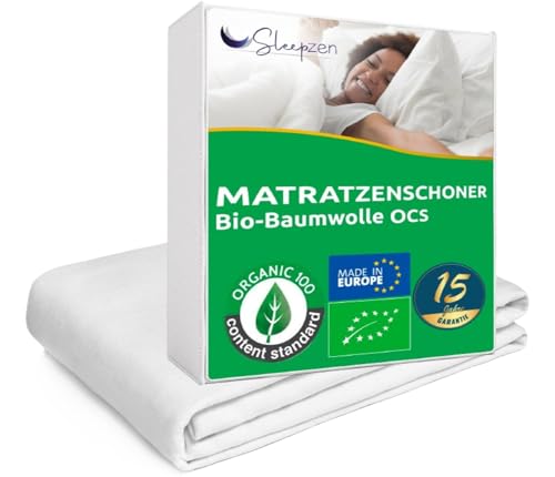 Matratzenschoner Bio-Baumwolle 90x200cm Molton OCS® Oeko-TEX® Zertifiziert, 100% Baumwolle Naturfleece Gesund und leise, Matratzenauflage Nicht Wasserabweisend - Hergestellt in EU von SLEEPZEN