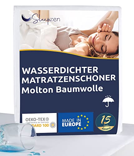 Molton Matratzenauflage 70 x 140 cm - Wasserdichter Matratzenschoner - Matrazenschutzbezug - Zertifiziertes Oeko-TEX® - Baumwolloberfläche, Antibakteriell, Schimmelhemmend, Antiallergisch von SLEEPZEN