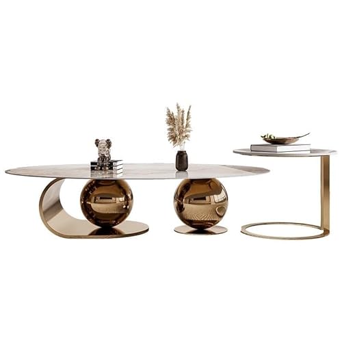 Rattan-Couchtische für das Wohnzimmer Rock Platte Größe Kaffee Tisch Set Oval Wohnzimmer Moderne Minimalistischen Edelstahl Haushalt Rattan-Couchtisch(120x 70x 36cm) von SLEEVE