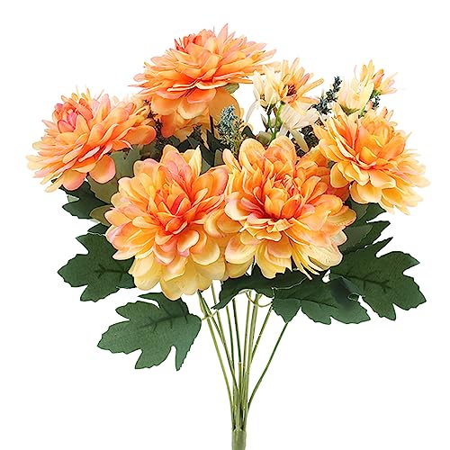 SLFYEE 10 Köpfe Künstliche Blumen Ringelblume Kunstblumen Chrysantheme Blumenstrauß Seidenblumen Plastik Blumen deko für Terrarium Vase Hochzeit Blumengestecke Balkon Garten Orange von SLFYEE