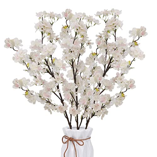 SLFYEE 3pcs 110cm Künstliche Blumen Sakura Seidenblumen Kirschblüten Lange Stiele Kunstblumen Weiß Plastikblumen Deko für Vase Zimmer Balkon Garten Feiern Frühling von SLFYEE