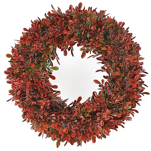 SLFYEE 40cm Türkranz Künstliche Eukalyptus Kranz Deko Hänged Autumn Wandkranz Eukalyptus für Hochzeit Party Garten Fenster Kamin Indoor Dekoration Outdoor Rot von SLFYEE