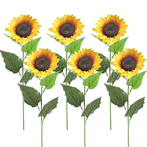 SLFYEE 6pcs 62cm Künstliche Sonnenblumen Kunstblumen Sunflowers Seidenblumen Sonnenblume Deko Lange Stiele für Grab Balkon Friedhof Garten Hochzeit Party Hause von SLFYEE