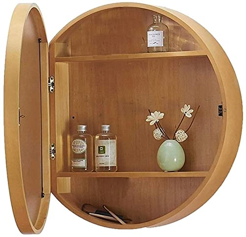 SLGGPJBU Badezimmer Spiegelschrank, Badezimmerschrank Wandmontage für Haus oder Hotel, Runder Badezimmerspiegelschrank mit langsam schließendem Holzrahmen, 3 Ebenen von SLGGPJBU