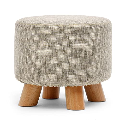 SLGGPJBU Fußhocker Wohnzimmer Fußhocker Hocker Rund Stuhl Modern Einfachheit Massivholz Hocker Waschen und Waschen Design Baumwolle Kleidung Wechseln Schuhbank 28x28x25cm Hocker Beinstütze von SLGGPJBU