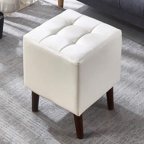 SLGGPJBU Hocker Fußhocker Gepolsterter Sitz Schminkstuhl Fußstütze Samll Couchtisch in Massivholzrahmen Cube Fußstütze mit starken Beinen Wohnzimmer Schlafzimmer Grau Kunstleder von SLGGPJBU