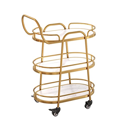 SLGGPJBU Utility Wagen mit Rädern-Titan-Rahmen,3-stufige Servierbar Cart für Home Hotel Restaurant,Teewagen mit gebürstetem Gold Metall,Moderner Aufbewahrungskorb von SLGGPJBU
