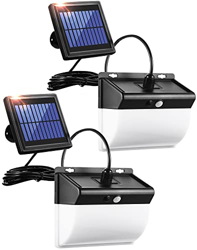 SLGOL Solarlampen für Außen mit Bewegungsmelder, Warmes Licht - 3 Modi Solar Wandleuchte mit 3M Kabel, 104LED Solar Strahler Aussen, 270° Beleuchtungswinkel, IP65 Wasserdichte【2pack】 von SLGOL