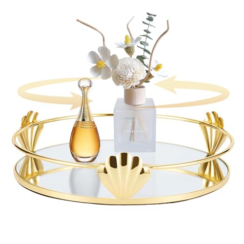 SLHEQING Deko Tablett Drehbar, Spiegeltablett Rundes Tablett Gold Schminktisch Organizer Kosmetiktabletts Vintage Schlafzimmer Badezimmer Schminktisch Deko von SLHEQING