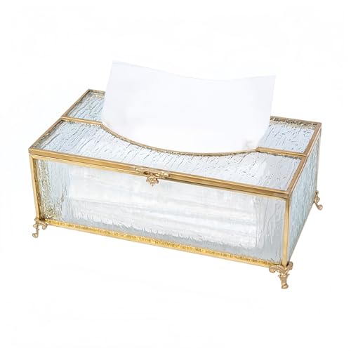SLHEQING Taschentücher Box Gold Kosmetiktücher Box Rechteckiger Taschentuchspender Taschentuchbox aus Glas und Metall Tissue Box für Kommode Badezimmer Dekor Esszimmer Schlafzimmer Büro von SLHEQING