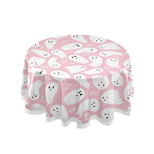 Runde Tischdecke mit niedlichem Halloween-Geist, waschbar, Boo Pink, runde Polyester-Tischdecke, Spitzen-Tischdecke für Küche, Esszimmer, Tischdekoration, 152,4 cm Runde Tischdecke mit niedlichem Halloween-Geist, waschbar, Boo Pink, runde Polyester-Tischdecke, Spitzen-Tischdecke für Küche, Esszimmer, Tischdekoration, 152,4 cm von SLHKPNS