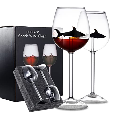 Hai-Weingläser, 2er-Set - Kristallstielglas mit schwarzem Hai innen - Bestes Geschenk für Hochzeit, Jahrestag oder Geburtstagsfeier von SLHOWOW