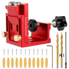 Pocket Hole Jig Set, Taschenloch Bohrschablone, Schrägloch Bohrschablone, Taschenloch Bohrhilfe, Schrägloch Bohrhilfe, Schräg Bohrvorrichtung mit 10 Schrauben 10 Dübelhilfe 2 Bohrer, rot von SLIIMU