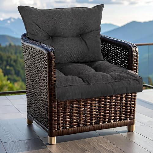 SLIPIO Outdoor Kissen für Gartenmöbel | Wetterfest Sitzkissen 70x70 cm & Rückenkissen 70x40 cm Polster Set für Gartenstühle | Hoch FÜLLPRO+ Füllung | Lounge Auflagen Stuhl, Gartenbank | Dunkelgrau von SLIPIO