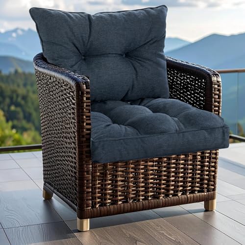 SLIPIO Outdoor Kissen für Gartenmöbel | Wetterfest Sitzkissen 60x60 cm & Rückenkissen 60x40 cm Polster Set für Gartenstühle | Hoch FÜLLPRO+ Füllung | Lounge Auflagen Stuhl, Gartenbank | Dunkelblau von SLIPIO