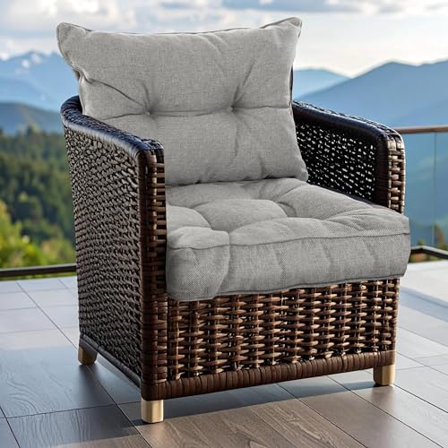 SLIPIO Outdoor Kissen für Gartenmöbel | Wetterfest Sitzkissen 70x70 cm & Rückenkissen 70x40 cm Polster Set für Gartenstühle | Hoch FÜLLPRO+ Füllung | Lounge Auflagen Stuhl, Gartenbank | Grau von SLIPIO