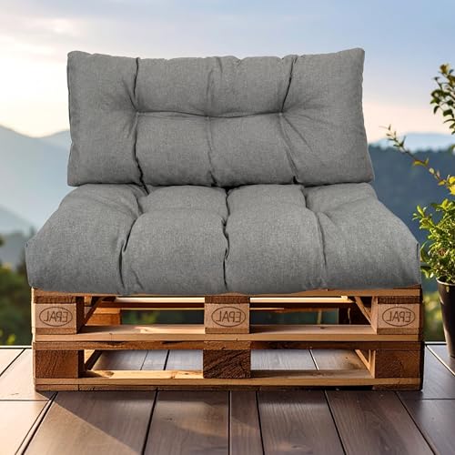 SLIPIO Palettenkissen, Kissen für Europaletten, FÜLLPRO+ Füllung, Wetterfest Palettenpolster (2-teiliges Set - 1x Rückenkissen 120x40cm + 1x Sitzkissen 120x80cm - Dunkelgrau Wasserfest) von SLIPIO