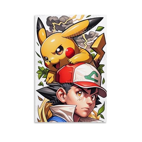 Graffiti-Poster mit einem Cartoon von zwei Pokemon-Figuren mit Pflanzen, die aus der Wand wachsen, dekoratives Gemälde, Wandbild, moderne Dekoration, hängendes Kunstposter, 60 x 90 cm von SLKJYX