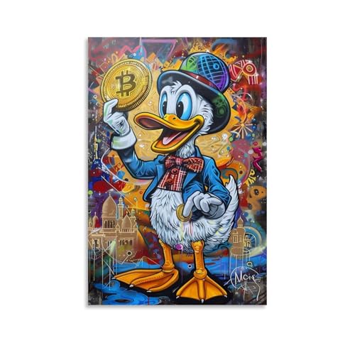 SLKJYX Graffiti-Poster mit großem Gemälde von Donald Duck in Fed Hut und kariertem Kragen, Wandkunst, dekoratives Gemälde, Wandbild, moderne Dekoration, hängendes Kunstposter, 40 x 60 cm von SLKJYX