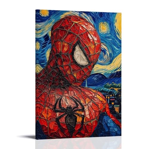SLKJYX Graffiti-Poster von Spiderman auf der Vorder- oder Rückseite auf Leinwand mit farbenfroher Stadt-Wandkunst, dekoratives Gemälde, Wandbild, moderne Dekoration, hängendes Kunstposter, 50 x 75 cm von SLKJYX