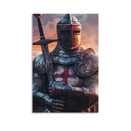 SLKJYX Ritter-Poster eines Ritters mit Schwert und Helm mit einem roten Totenkopf, Wandkunst, dekoratives Gemälde, Wandbild, moderne Dekoration, hängendes Kunstposter, 20 x 30 cm von SLKJYX