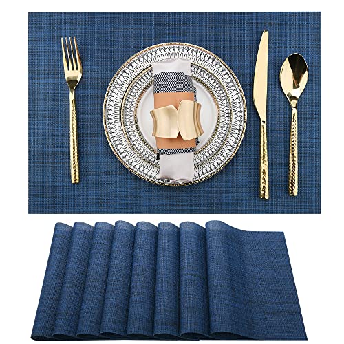 SLKQG Marineblaue Tischsets Set mit 8 Stück – leicht zu reinigende, waschbare Vinyl-Tischsets – abwischbare, hitzebeständige Tischsets für Esstisch – 43,2 x 30,5 cm (Marineblau, 8) von SLKQG