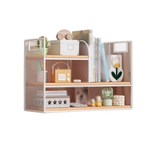 SLMslmsh-5188 Regal Bücherregal weiß Eisen Gitterrahmen Desktop Bücherregal Organizer mit Holz-Trennwand Bücherregal für Büro Küche Fenster Lagerregale Bücheraufbewahrung Organizer Regale von SLMslmsh-5188