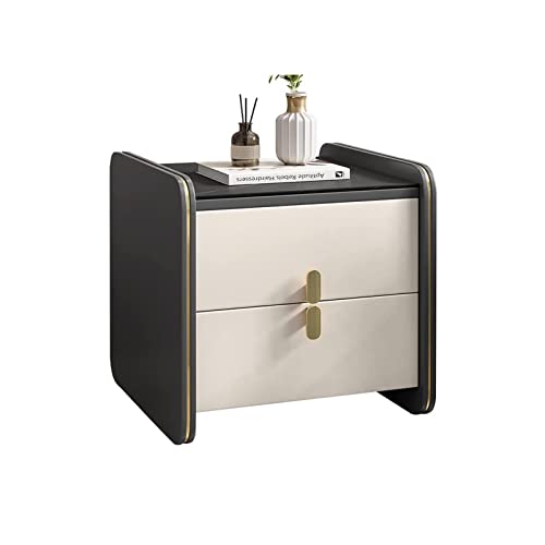 Bedside Table Moderner Nachttisch aus der Mitte des Jahrhunderts mit Marmormuster, Sintersteinplatte, Schlafzimmer-Nachttisch, 2 Schubladen, Marmorplatte, Beistelltisch, 45 x 45 x 43 cm Nachtschrank von SLOKFV5