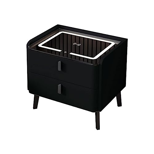 SLOKFV5 Bedside Table Intelligenter Nachttisch mit kabelloser Ladestation und 3-farbigen LED-Leuchten. Schlafzimmer-Beistelltisch mit 2 Schubladen. Moderner Nachttisch Nachtschrank von SLOKFV5