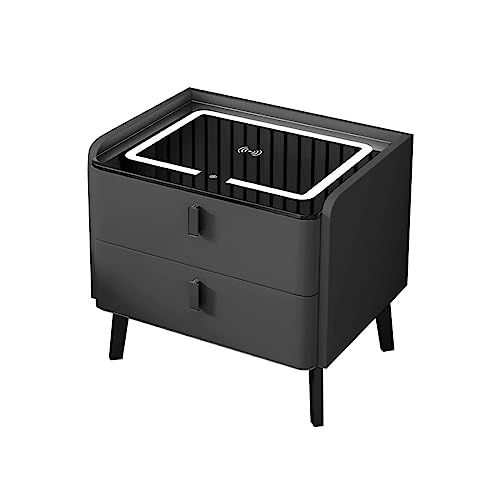 SLOKFV5 Bedside Table Intelligenter Nachttisch mit kabelloser Ladestation und 3-farbigen LED-Leuchten. Schlafzimmer-Beistelltisch mit 2 Schubladen. Moderner Nachttisch Nachtschrank von SLOKFV5