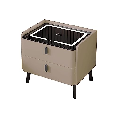 SLOKFV5 Bedside Table Intelligenter Nachttisch mit kabelloser Ladestation und 3-farbigen LED-Leuchten. Schlafzimmer-Beistelltisch mit 2 Schubladen. Moderner Nachttisch Nachtschrank von SLOKFV5