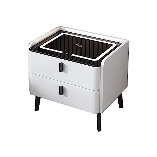 SLOKFV5 Bedside Table Intelligenter Nachttisch mit kabelloser Ladestation und 3-farbigen LED-Leuchten. Schlafzimmer-Beistelltisch mit 2 Schubladen. Moderner Nachttisch Nachtschrank von SLOKFV5