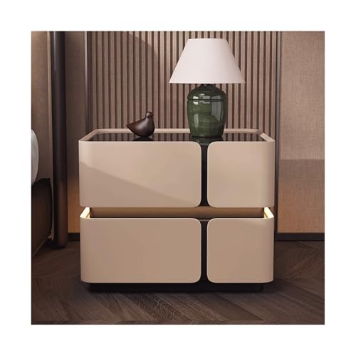 SLOKFV5 Bedside Table Massivholz Nachttisch mit LED -Leichter Mikrofaser -Leder -Nachttisch mit 2 Schubladen kreativer Nachttankschrank moderner Nachtstand für Schlafzimmer Nachtschrank von SLOKFV5