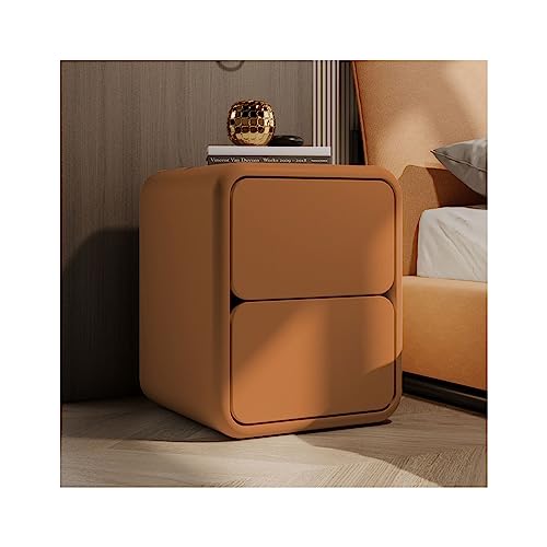SLOKFV5 Bedside Table Moderner Nachttisch aus massivem Holz mit 2 Schubladen, kreativer Beistelltisch im cremefarbenen Stil, schmaler Nachttisch aus Leder für Schlafzimmer Nachtschrank von SLOKFV5