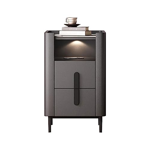 SLOKFV5 Bedside Table Moderner Nachttisch mit LED-Sensorlicht und 2 Schubladen. Minimalistischer Beistelltisch mit offenem Regal, Marmorplatte, Nachttisch für Schlafzimmer und Wohnzimmer Nachtschrank von SLOKFV5