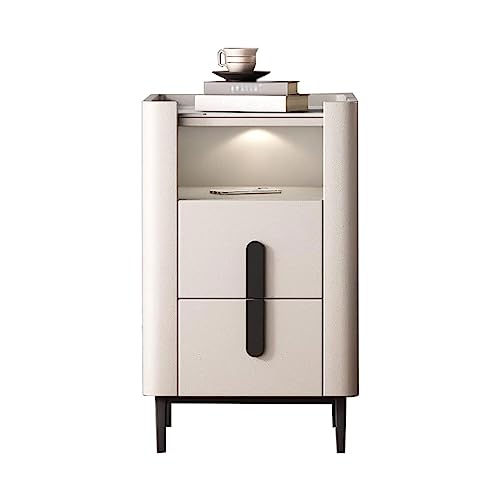 SLOKFV5 Bedside Table Moderner Nachttisch mit LED-Sensorlicht und 2 Schubladen. Minimalistischer Beistelltisch mit offenem Regal, Marmorplatte, Nachttisch für Schlafzimmer und Wohnzimmer Nachtschrank von SLOKFV5