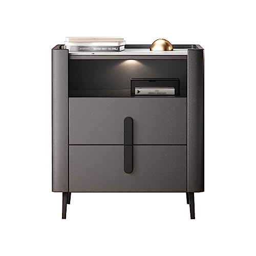 SLOKFV5 Bedside Table Moderner Nachttisch mit LED-Sensorlicht und 2 Schubladen. Minimalistischer Beistelltisch mit offenem Regal, Marmorplatte, Nachttisch für Schlafzimmer und Wohnzimmer Nachtschrank von SLOKFV5