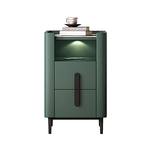 SLOKFV5 Bedside Table Moderner Nachttisch mit LED-Sensorlicht und 2 Schubladen. Minimalistischer Beistelltisch mit offenem Regal, Marmorplatte, Nachttisch für Schlafzimmer und Wohnzimmer Nachtschrank von SLOKFV5