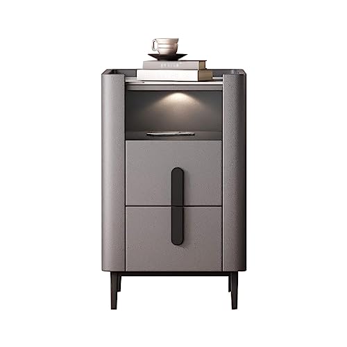 SLOKFV5 Bedside Table Moderner Nachttisch mit LED-Sensorlicht und 2 Schubladen. Minimalistischer Beistelltisch mit offenem Regal, Marmorplatte, Nachttisch für Schlafzimmer und Wohnzimmer Nachtschrank von SLOKFV5