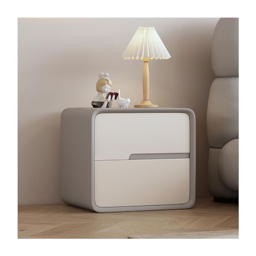 SLOKFV5 Bedside Table Moderner Nachttisch mit Mikrofaser-Lederummantelung, Holz-Nachttisch mit 2 Schubladen, minimalistischer Beistelltisch, cremefarbener Schlafzimmerschrank schmaler Nachtschrank von SLOKFV5