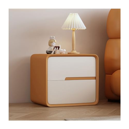 SLOKFV5 Bedside Table Moderner Nachttisch mit Mikrofaser-Lederummantelung, Holz-Nachttisch mit 2 Schubladen, minimalistischer Beistelltisch, cremefarbener Schlafzimmerschrank schmaler Nachtschrank von SLOKFV5