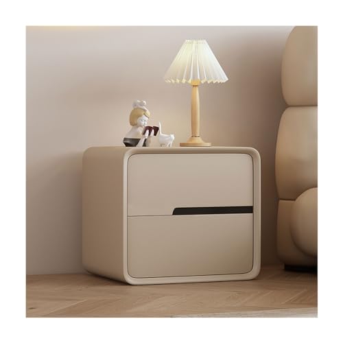 SLOKFV5 Bedside Table Moderner Nachttisch mit Mikrofaser-Lederummantelung, Holz-Nachttisch mit 2 Schubladen, minimalistischer Beistelltisch, cremefarbener Schlafzimmerschrank schmaler Nachtschrank von SLOKFV5